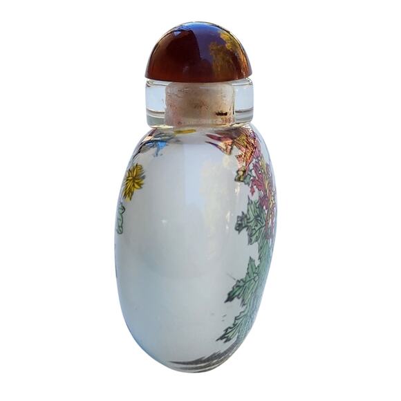 Vintage Chinese Bamboo Reverse Painted Rock Crystal with Quartz Cap Snuff Bottle - Picture 2 of 4